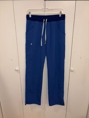 Figs Blue Scrub Pants with Navy Waistband and White Drawstring